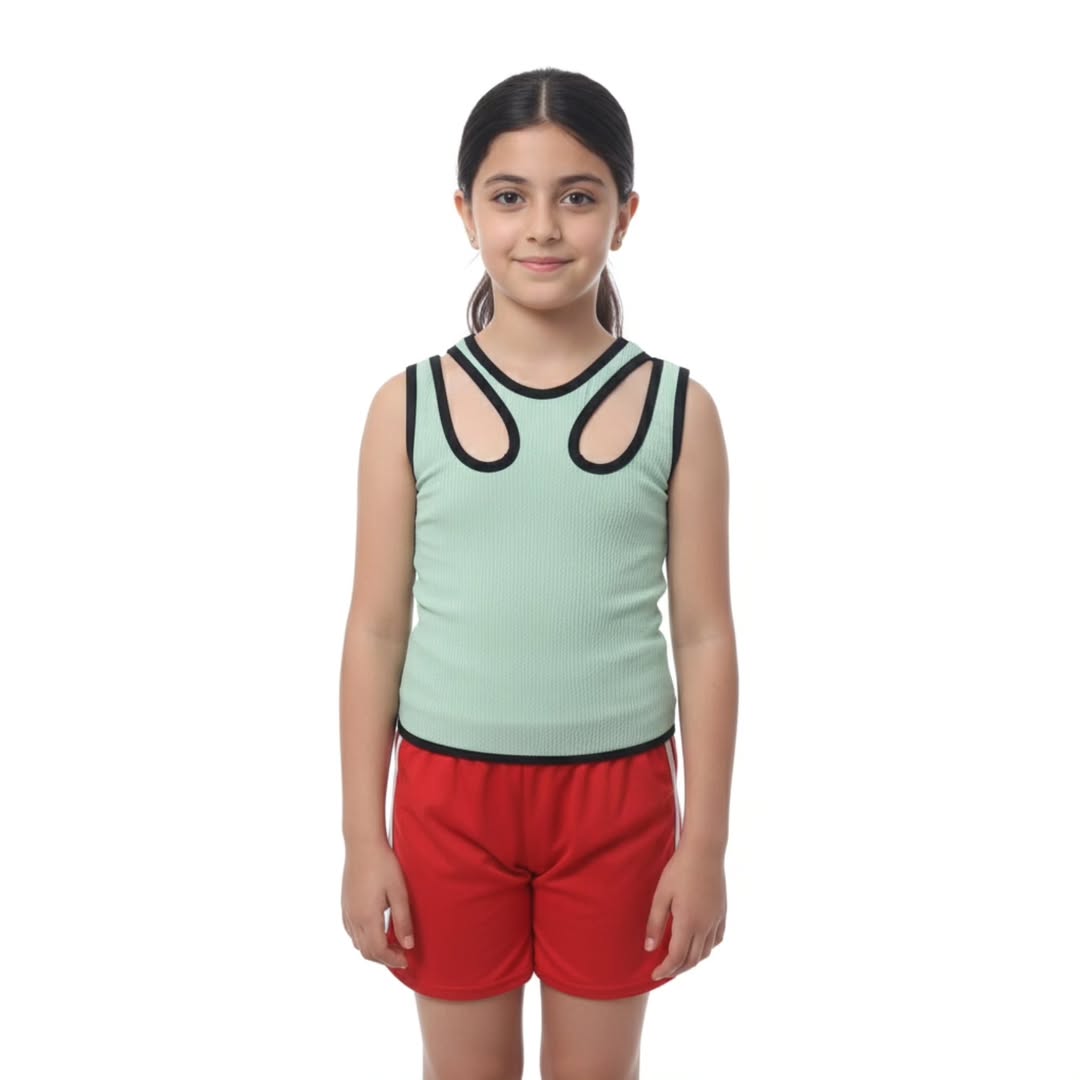 ست دخترانه کراپ تاپ + شورت دوخت حرفه‌ای